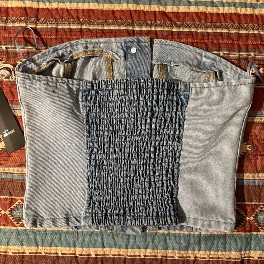 NWT Melrose Denim Smocked Bustier Top - Picture 6 of 6